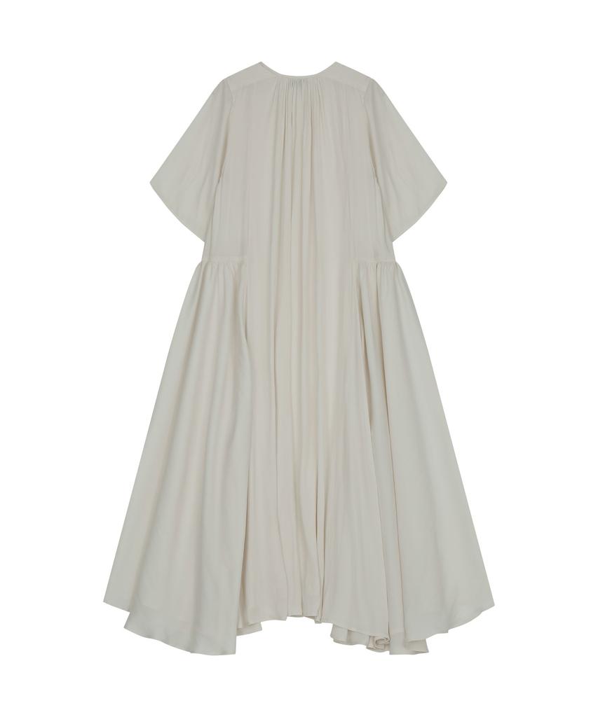 Visavi Half Sleeved Side Gathered Dress (Ivory)