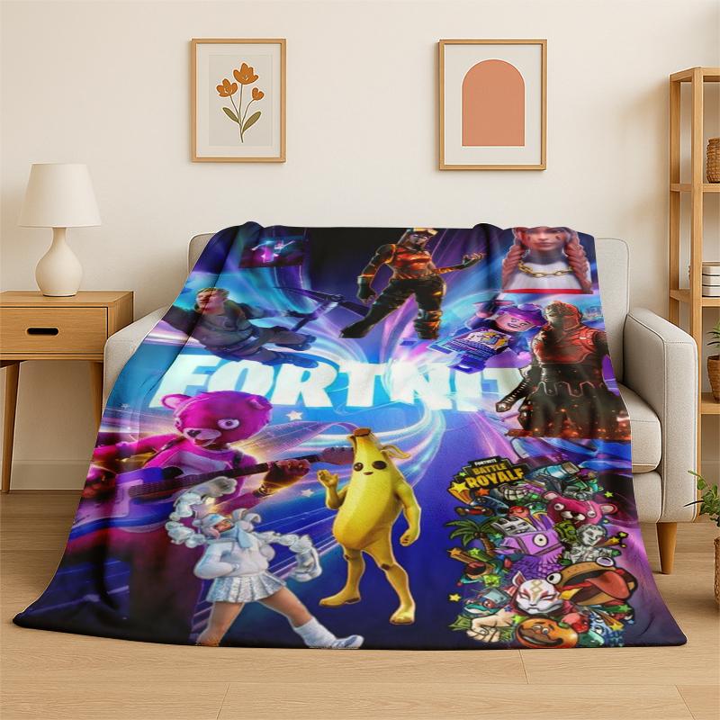 Cartoon F-Fortnite Game Gamer Flannel Blanket Soft Warm Throw Blanket for Bedroom Living Room Bed Travel Camping Picnic Gift