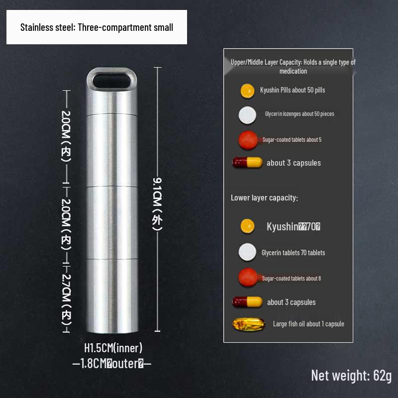 Водонепроницаемая мини-таблетница из нержавеющей стали - Портативный, влагозащищенный дорожный контейнер для лекарств