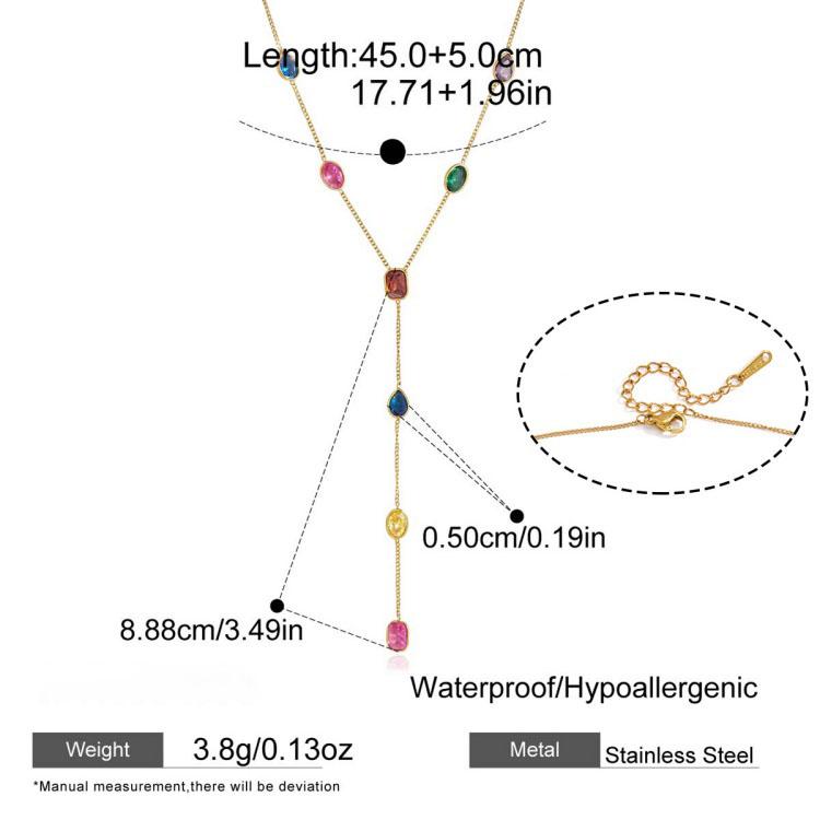 18k Gold Plated Stainless Steel Oval Colorful Zircon Fashion Jewelry Necklaces Custom Fine Chain Necklace for Women