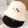 Imitation rabbit plush knitted bow plush bucket hat women's autumn and winter washbasin hat warm ear hat