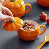 300/450ML Halloween Pumpkin Shaped Ceramic Cup With Spoon Kawaii Soup Mug With Lid Oatmeal Cup Creative Water Cup