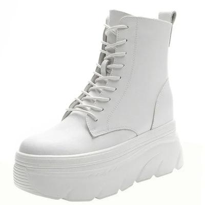 Модная женская белая обувь до щиколотки, увеличивающая рост, на толстой подошве, зимняя, для активного отдыха, для девочек, весенне-осенние ботильоны для мотоциклистов, Mujer