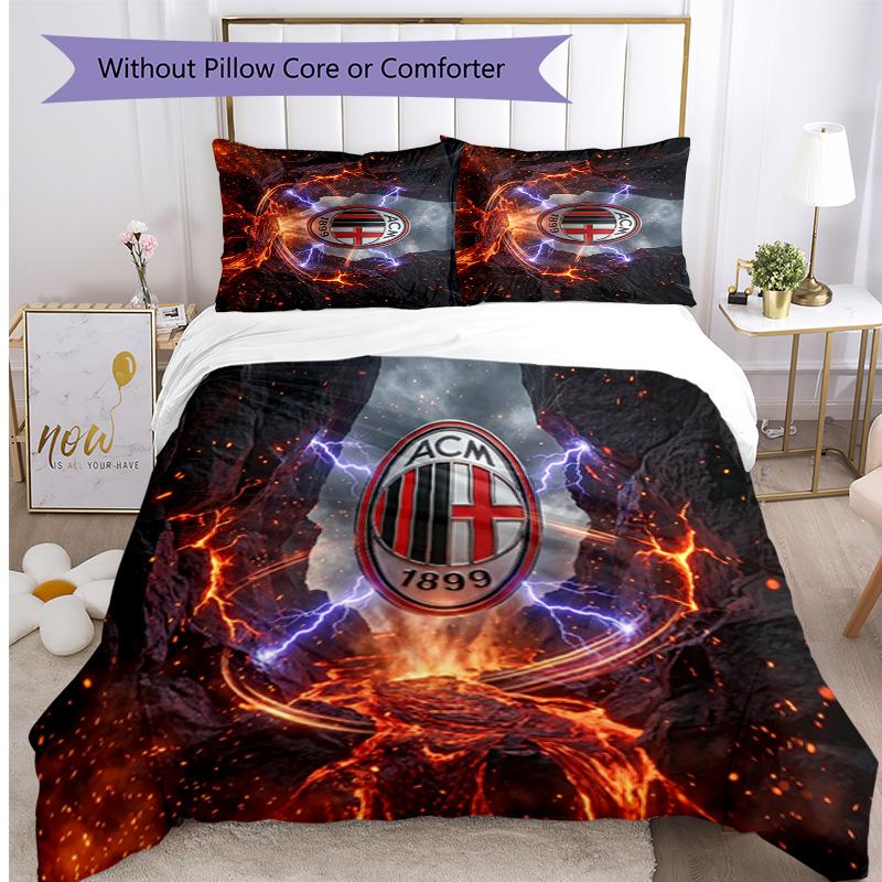 AC Milan Pattern Printed 3PCS Bedding Set Soft Skin-Friendly Washable Duvet Cover & Pillowcases Set All Season Bedroom
