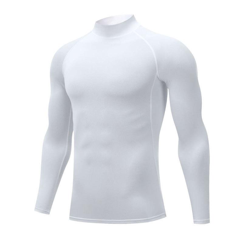 Мужская спортивная футболка с высоким воротом, суперэластичная - быстросохнущая, влагоотводящая, для бега и фитнеса осенью/зимой.