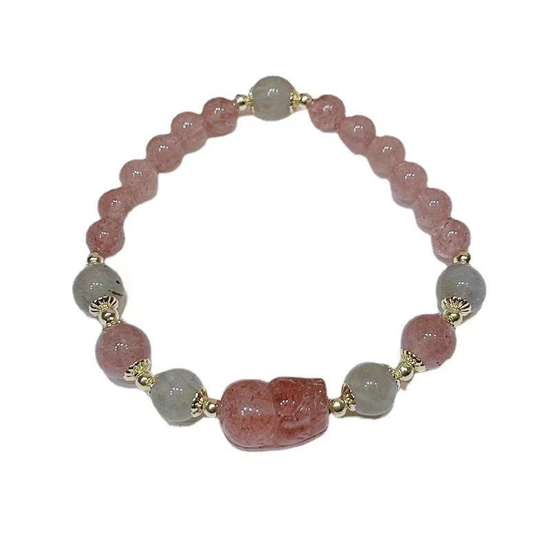 Natural Strawberry Crystal Pixiu Bracelet Moonlight Bracelet Bangles Women Fashion Jewelry accessories Gift