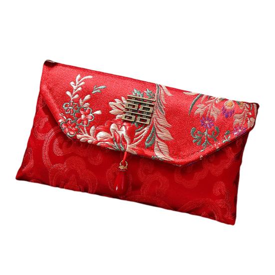 Chinese Red Envelope Embroidered Satin Cash Envelope Lucky Money Envelope Pocket for Wedding Spring Festival Banknotes Gift