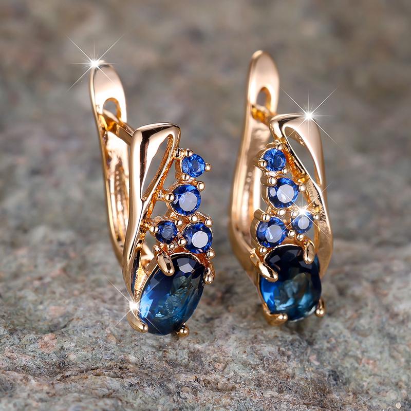 1 пара изысканных серег-колец с овальной огранкой из синего кубического циркония для женщин, роскошные золотые свадебные украшения в подарок