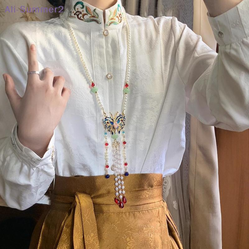 {Лето2} Ожерелье с кисточками Ханьфу Длинная цепочка Винтажное китайское ожерелье Подвеска-ожерелье Ханьфу династии Тан Мин для женщин Девушки