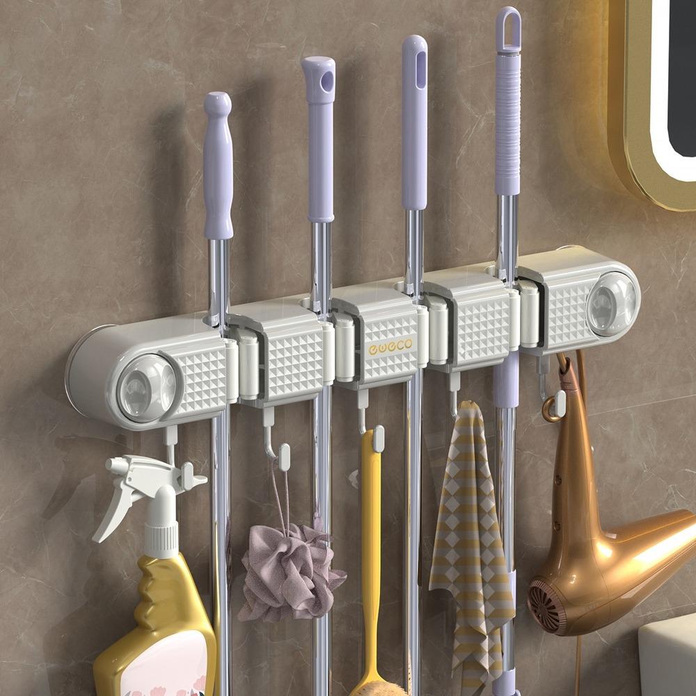 Non Punching Mop Clip Rack Plastic Broom Mop Holder Multifunctional Broom Hanger for Home