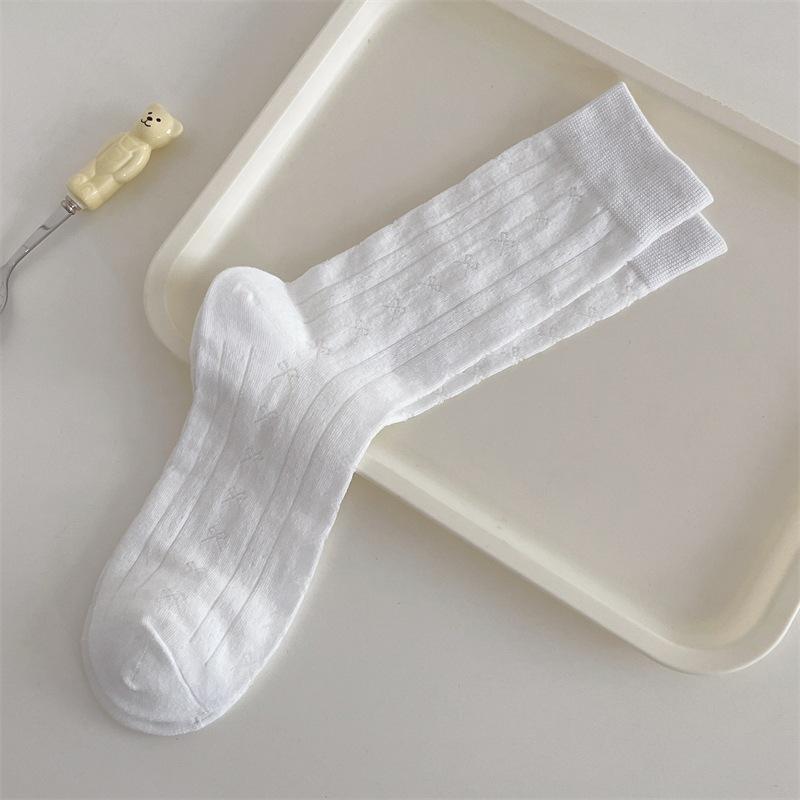 Women's Summer Thin Dark Grain Breathable Cotton Bow In The Tube Stack Socks