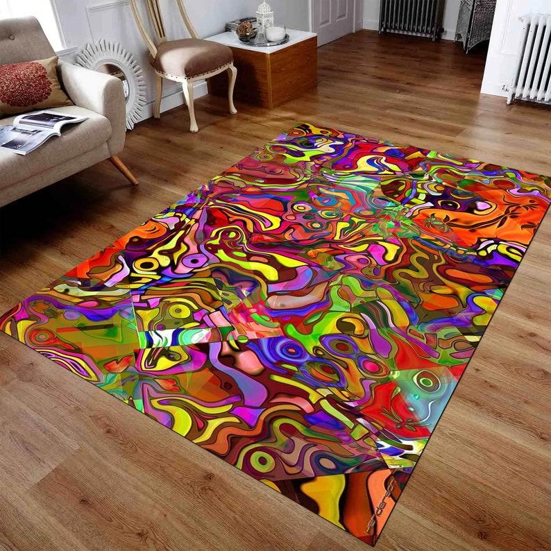 Colorful Graffiti Rug Abstract Face Art Design Bright Unique Carpet for Home Decor Living Room Bedroom Gift Idea