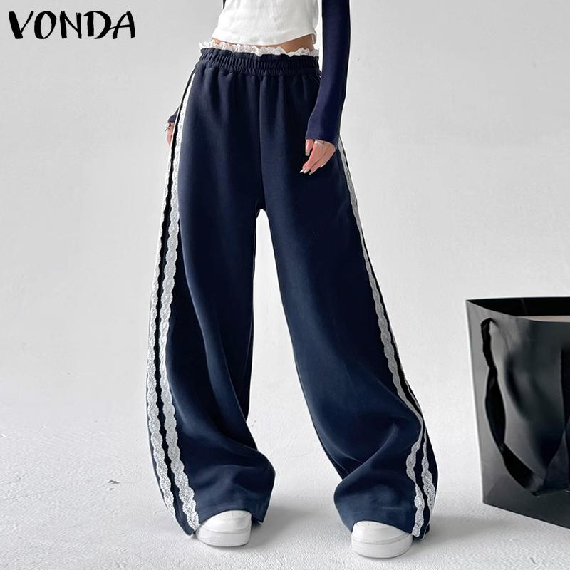 VONDA Женские повседневные кружевные прямые широкие брюки