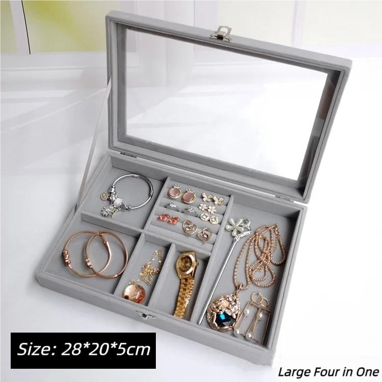 1 шт., шкатулка для хранения ювелирных изделий, домашняя шкатулка для показа ювелирных изделий, большая откидная прозрачная видимая бархатная пылезащитная шкатулка для хранения ювелирных изделий