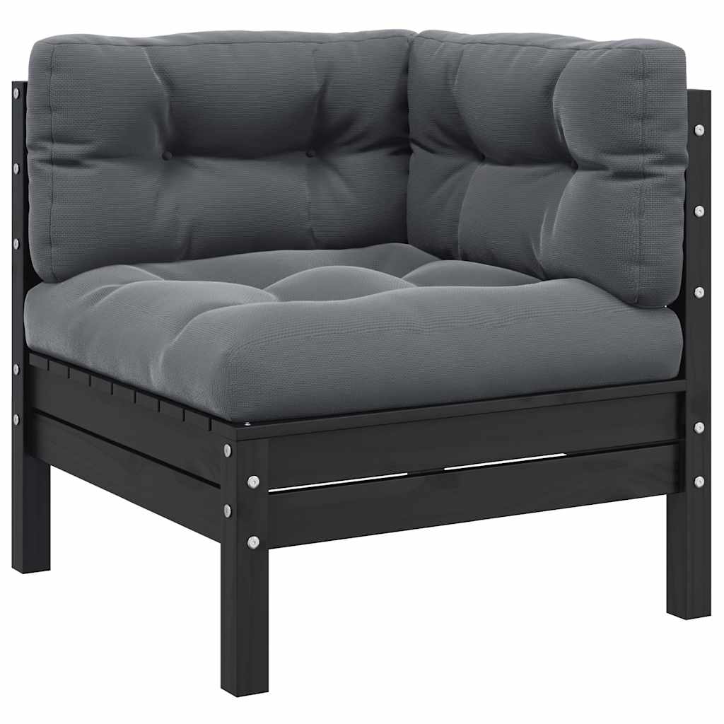 2 Seater Garden Sofa with Cushions Black Solid Pine Wood