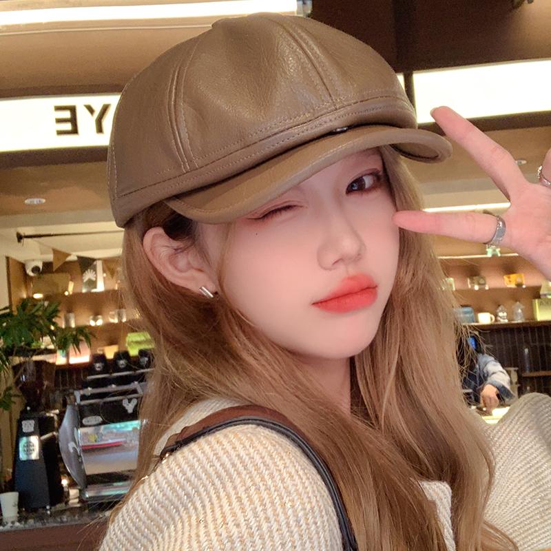 PU кожаная шляпа вперед детский темперамент универсальный показывать лицо маленький весна и осень путешествия уличная мода тренд берет