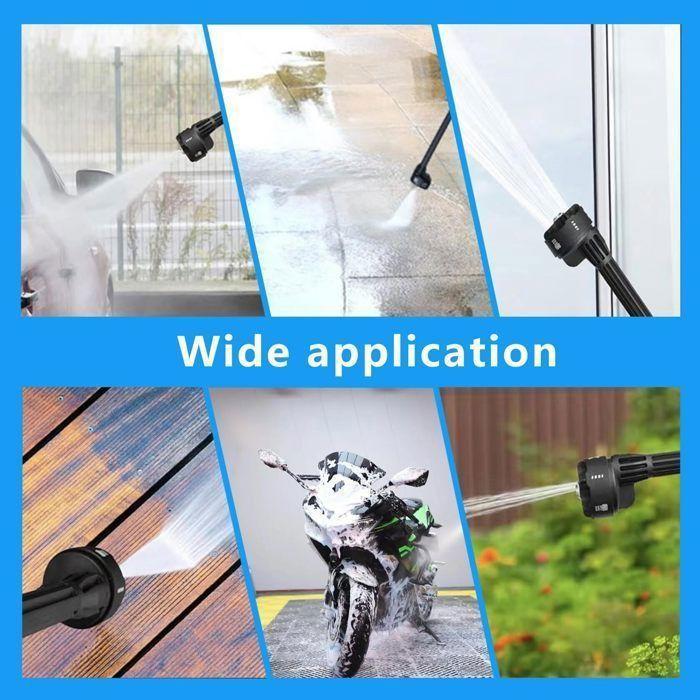 High Pressure Cordless Cleaner with 2X Batteries 4000mAh, 6-in-1 Wash Gun with Fitting Faucet for Car - 50bar