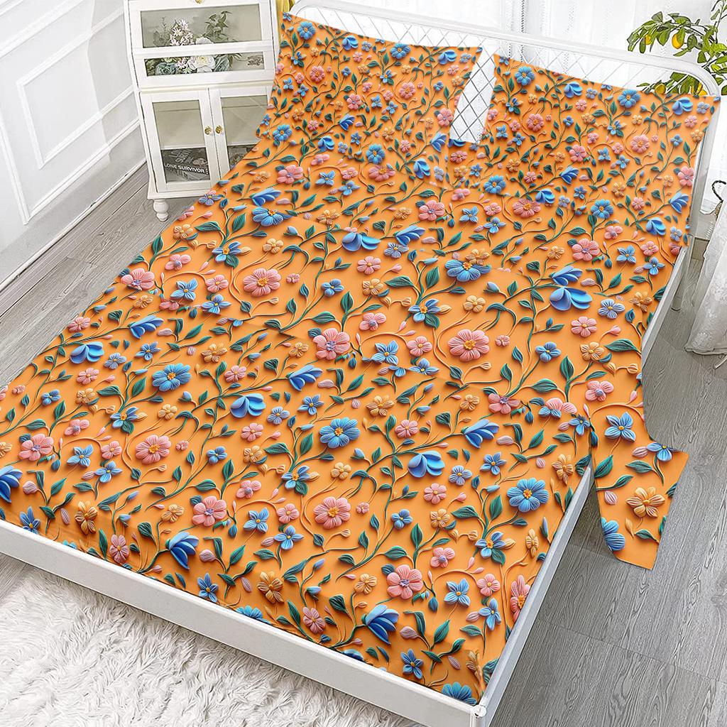 Четырехпредметный комплект 3D «Цветы лозы», окруженный великолепными свежими цветами, включает 1 простыню, 1 пододеяльник, 2 наволочки