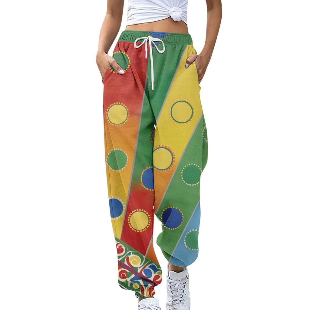 Women's Sports Pants With Pockets Fashion Floral Print Elastic Waist Pants Casual Sweatpants Pants