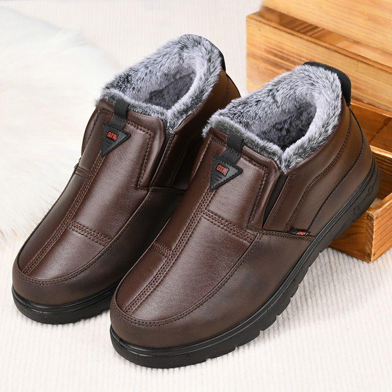 Уличные мужские ботинки легкие модные повседневные туфли зимние теплые меховые хлопковые туфли