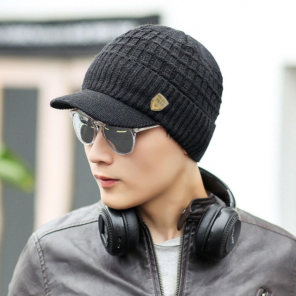 Мужская теплая мешковатая вязаная крючком зимняя шерстяная вязаная лыжная шапка