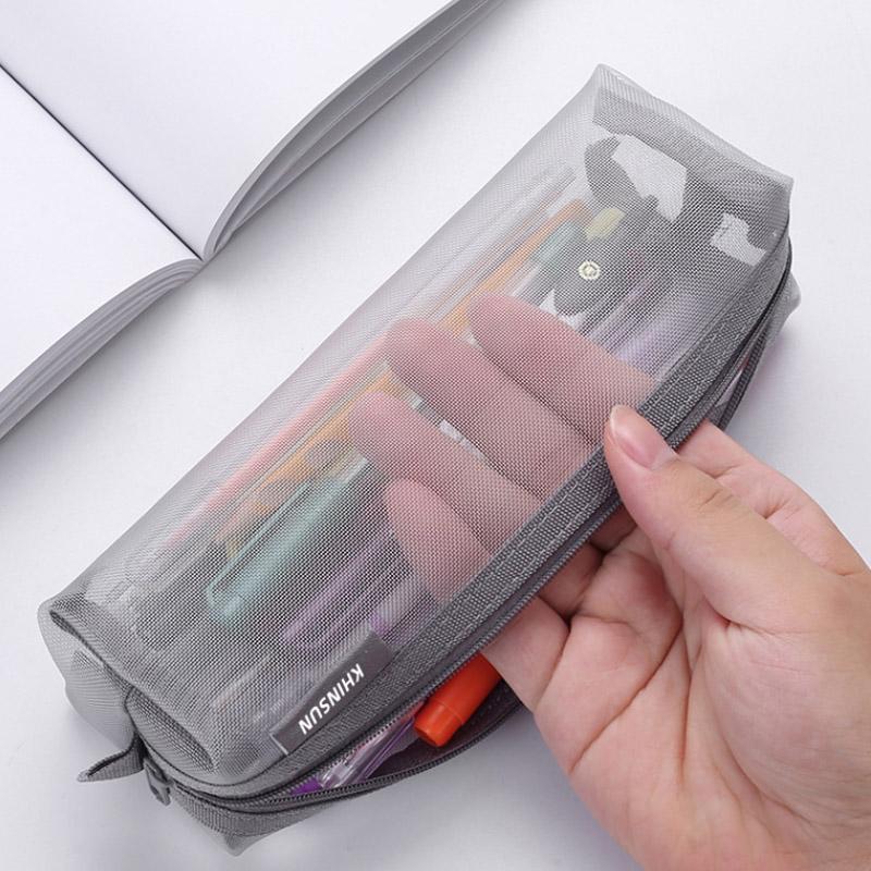 1 Pcs Simple Mesh Transparent Pencil Case Storage Pen Bag Zipper Pouch Portable Mini Cute Stationery Office School Supplies