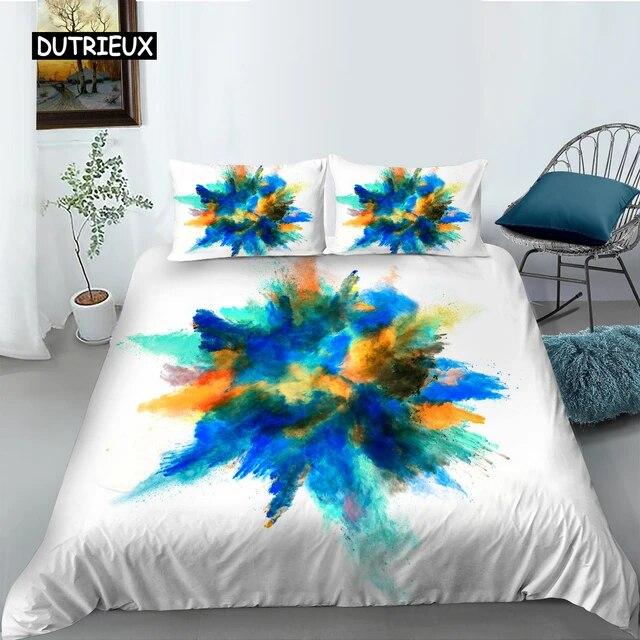 3D Tie Dye King Queen Пододеяльник Красочные всплески чернил Стиль Постельное белье для детей Подростки Взрослые Современное искусство Полиэстер Пододеяльник комплект из трех предметов