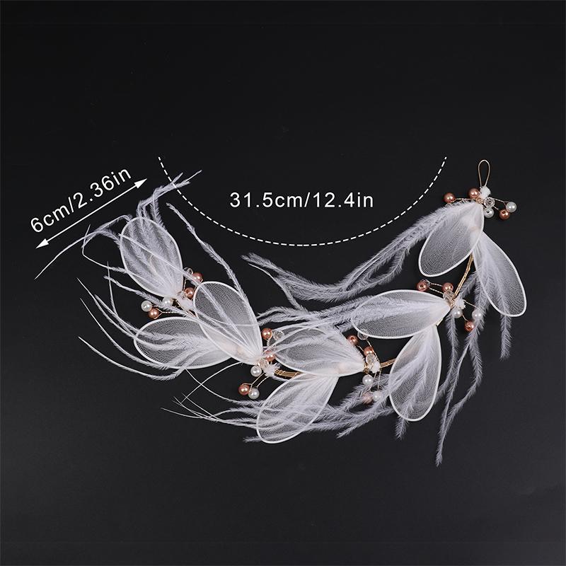 Супер Фея Перо Белые Листья Ободки Для Волос Искусственный Жемчуг Головные Уборы Для Невесты Свадебная Вечеринка Украшения Для Волос