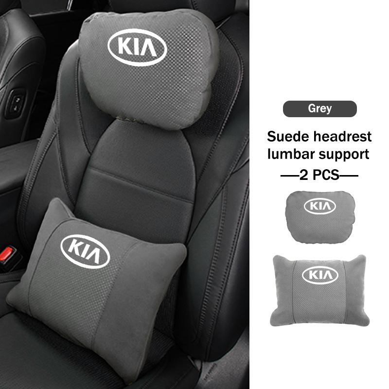 Car Logo Suede Seat Headrest Neck Pillow Soft Comfort Cushion Lumbar Support For KIA Cerato Proceed Venga Stonic Picanto SorentoWL2