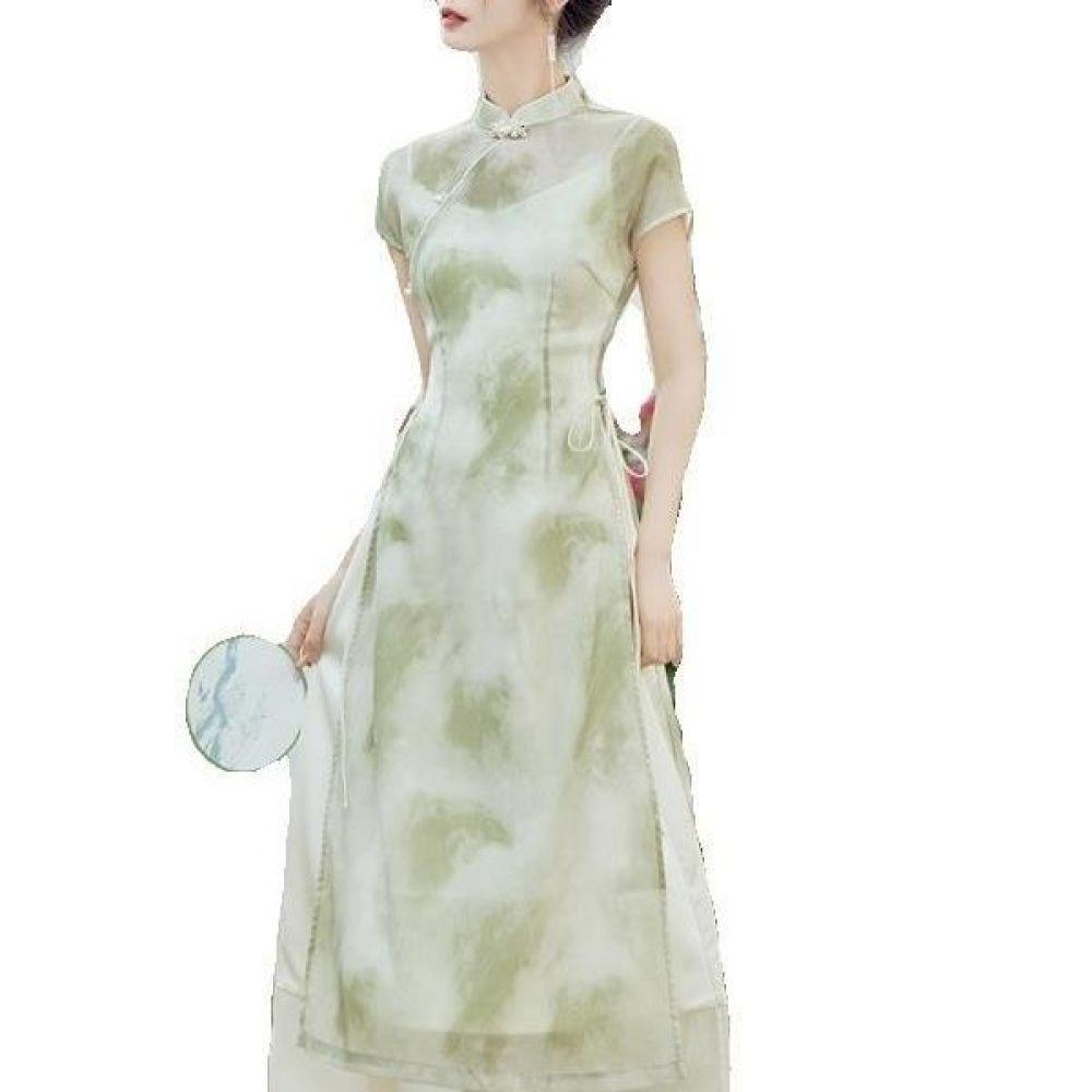 Chinese Style Modified Cheongsam Suspender Blouse Dress Suit