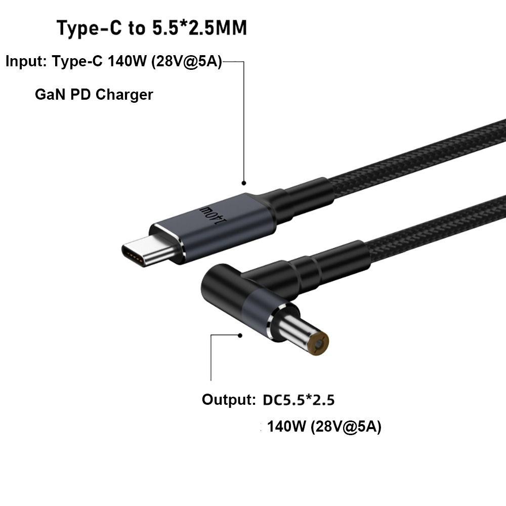 Кабель USB Type C на DC PD 140 Вт Шнур питания для ноутбука 20 В 7 А Линия-конвертер Быстрая зарядка Провод 5.5X2.5 мм для HP/Dell/Asus