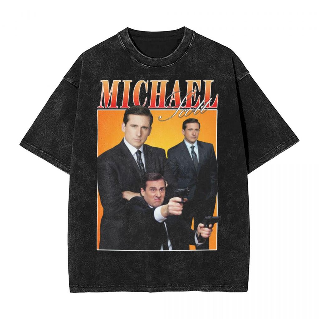 Michael Scott Homage The Office T Shirt Hip Hop Washed Oversize T-Shirt Tv Series Vintage Men Women Streetwear Graphic Tee Shirt