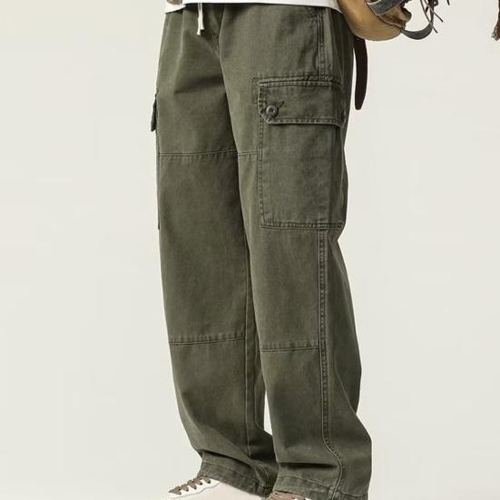 Мужские брюки-карго свободного кроя, однотонные, винтажный стиль, уличный стиль, широкие прямые брюки с несколькими карманами, уличные брюки для путешествий на открытом воздухе