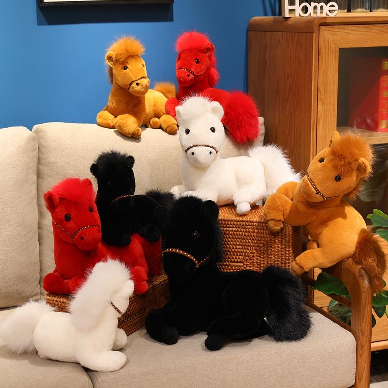30-35cm Simulation Horse Plush Doll Brown White Long Hair Animal Horse Plush Toy Home Decoration Birthday Gift for Boys