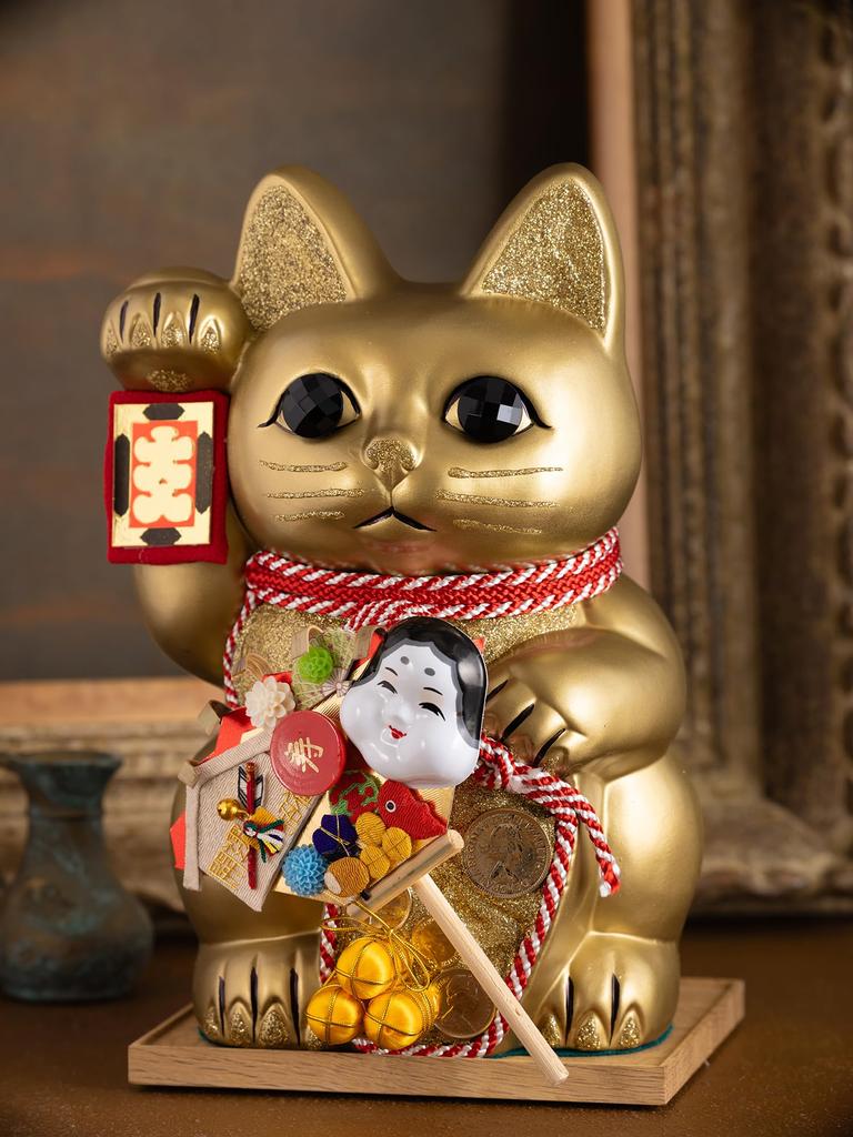 Счастливый кот Ацуме, правая рука, счастливый кот, манеки, счастливый фэн-шуй, украшение, коробка для пожертвований, золото (L-SIZE Золотой) Поднятый/Керамический_Lucky (fa_L