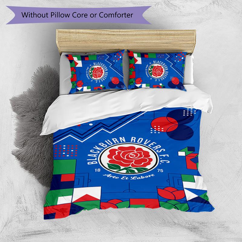 Blackburn Rovers Football Printed 3 Pieces Bedding Set, Comfortable Skin Friendly Bedroom Duvet Cover Set
