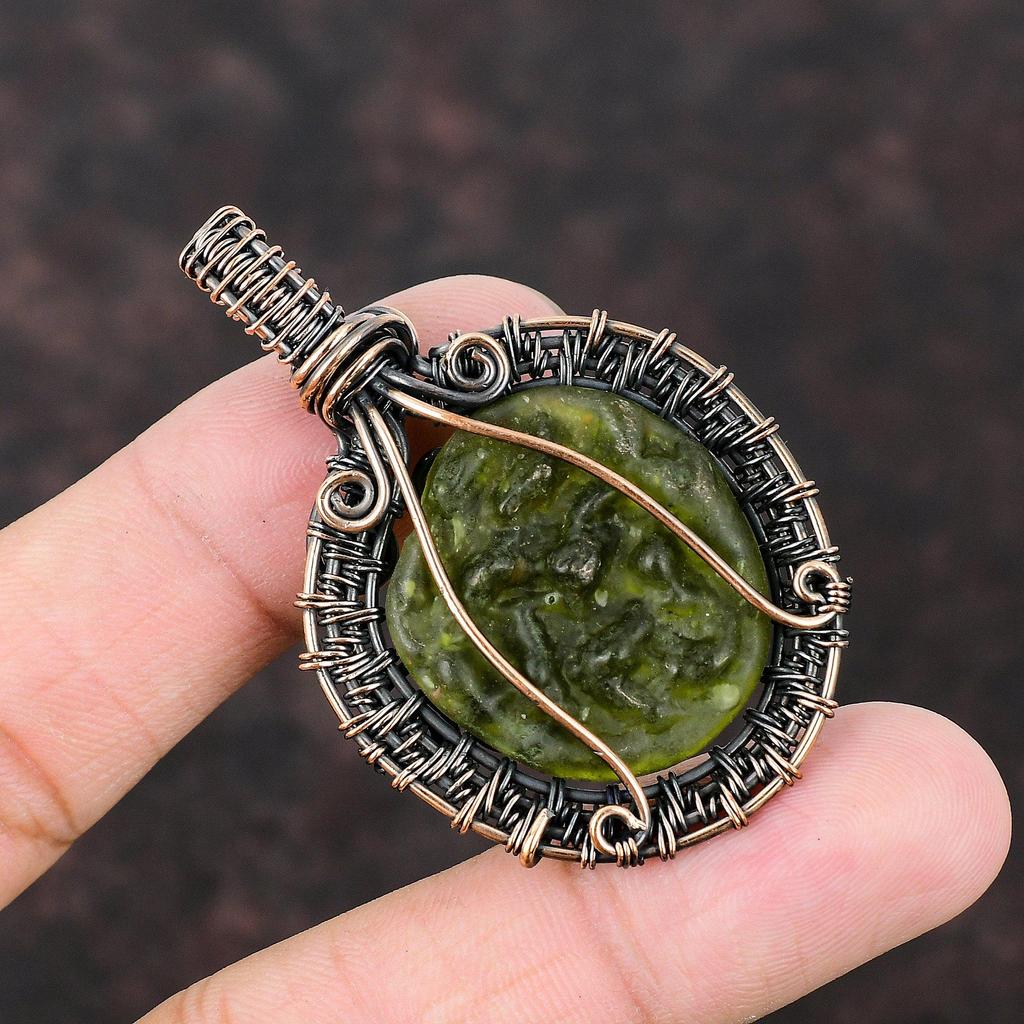 Moldavite Copper Wire Wrapped Pendant Gemstone Jewelry Handmade Unique Pendant Copper Wire Wrap Jewelry Gift For Her & Mom Pendant For Women