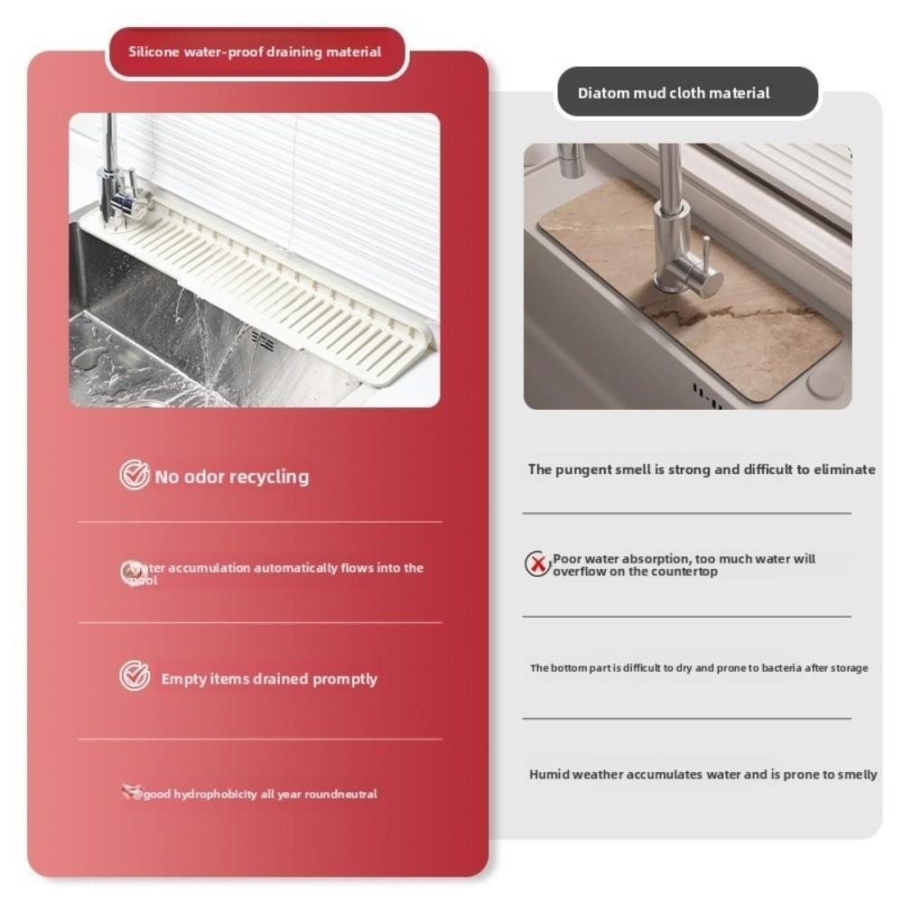 Silicone Faucet Drip Mat Large Size Drain Drying Pads New Water Catcher Mat for Kitchen Sink