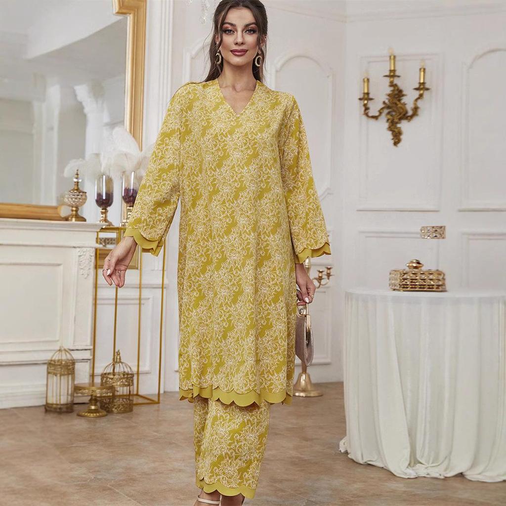 Elegant Spring/Summer Abaya: New Print Muslim Women's Dress Set