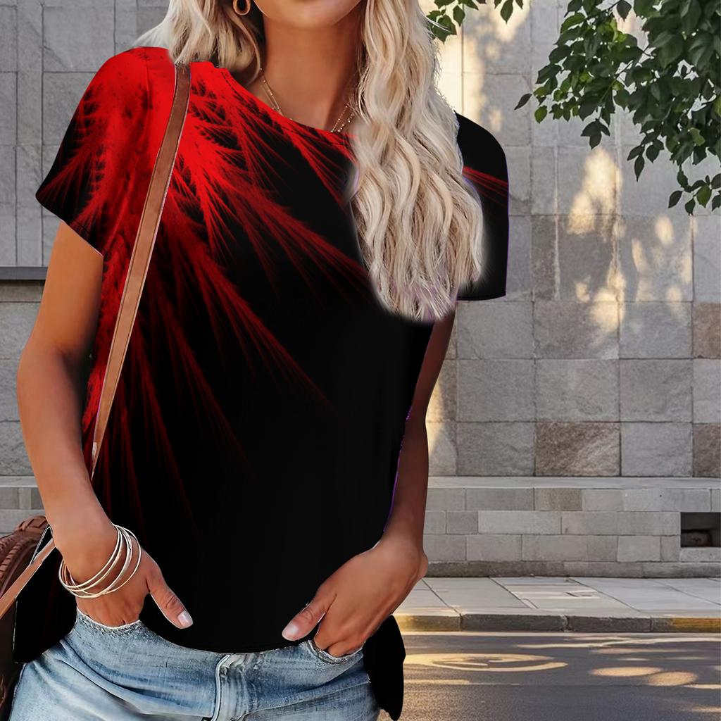 Women Summer T Shirt Simple Print Retro Fashion Short Sleeve Tees Casual Printed Tops