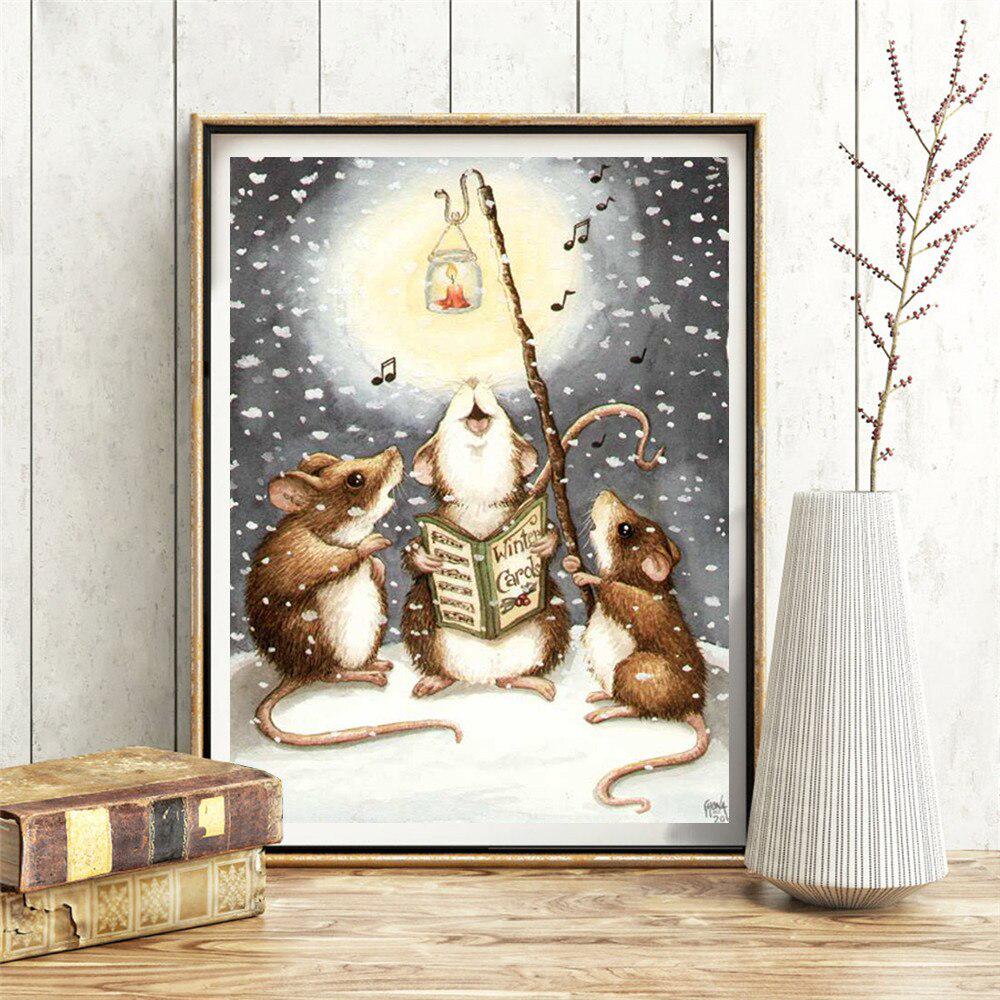 5d Diamond Painting Cross Stitch Mouse Animal Full Square Diamond Embroidery Winter