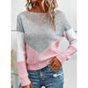 Women's Sweater Autumn and Winter Collision Color Round Neck Pullover Splicing Hollow Long Sleeve Thin Knitted Top