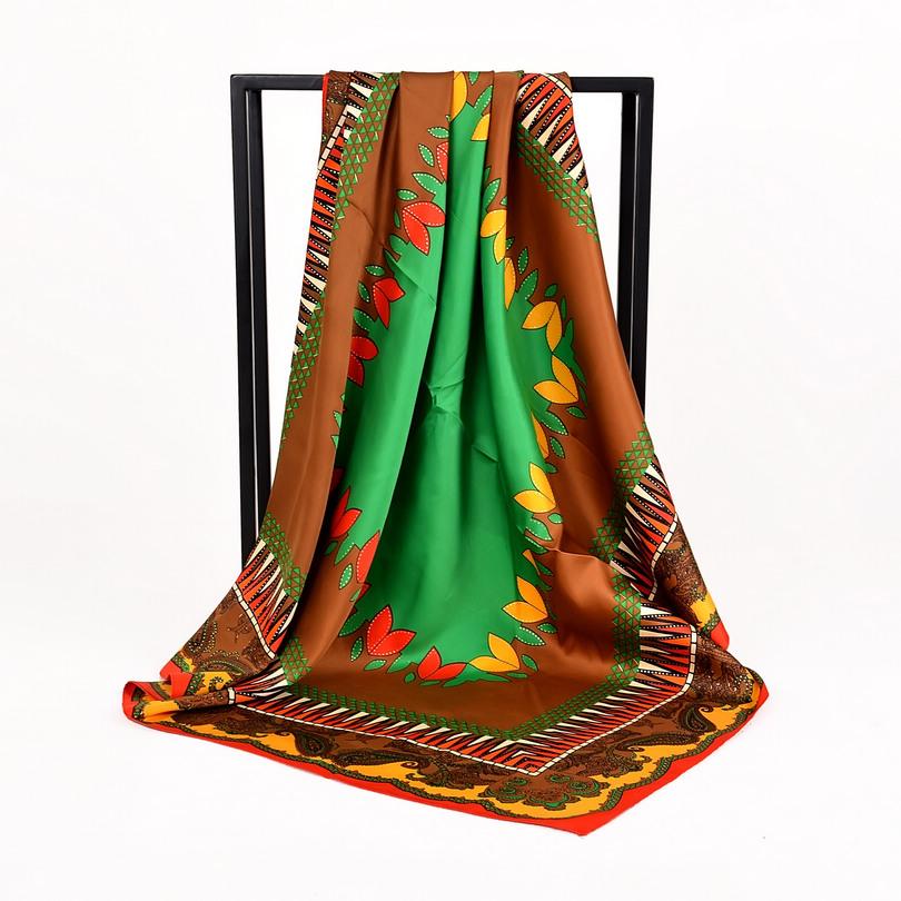 [BYSIFA] Women Rose Silk Scarf Shawl Spring Autumn Large Orange Green Square Scarves Wraps New Design Ladies Head Scarf Cape