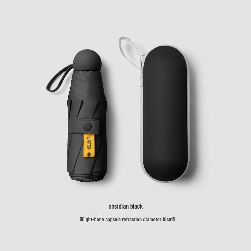 Compact Women's Five-Fold Sunshade Umbrella - Black Glue, UV Protection, for Sunny and Rainy Days, Customizable for Advertising