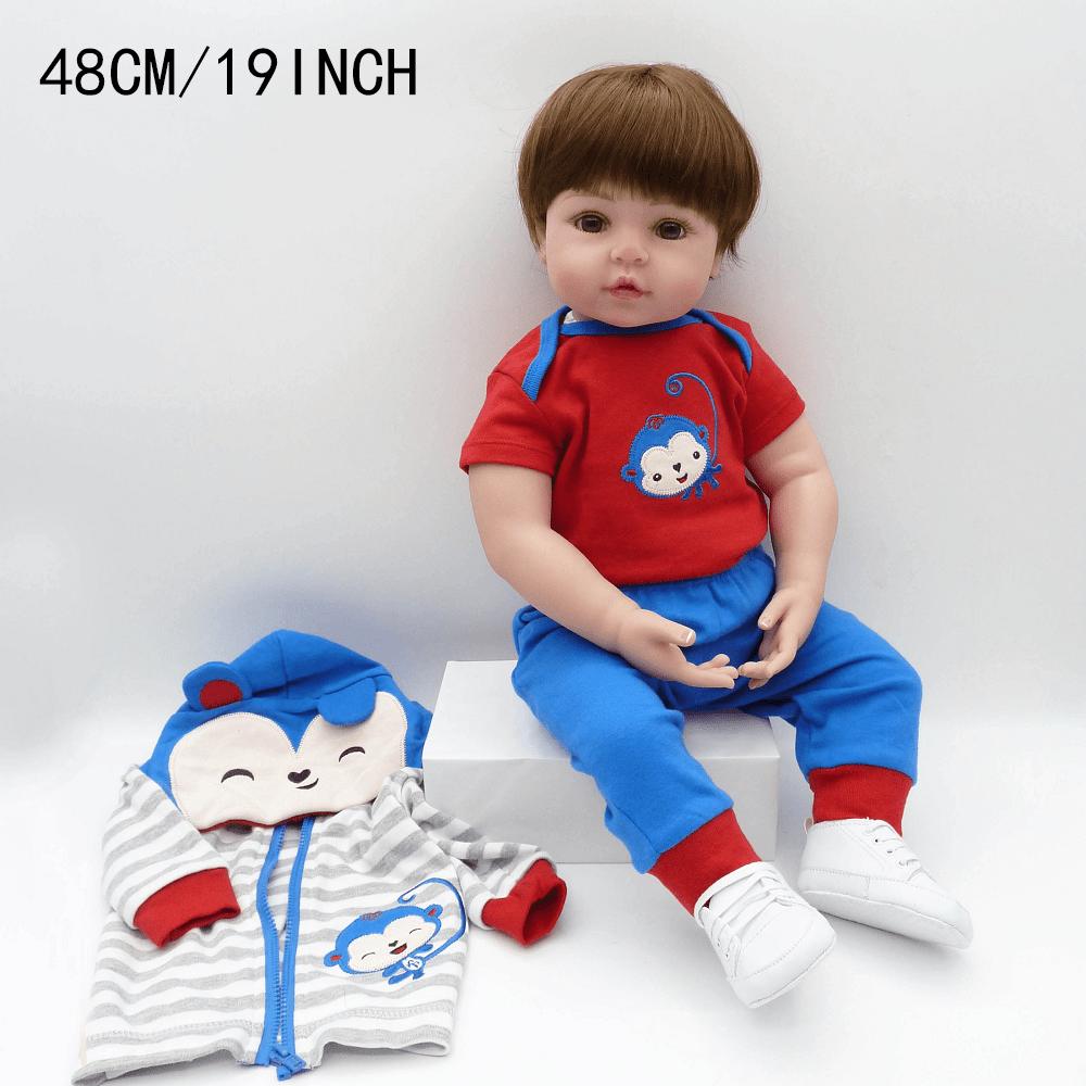 BZDOLL 48 см 19 дюймов Полностью мягкий виниловый кукла-реборн мальчик для девочки Милый наряд Подарок на день рождения ребенка Детская игрушка