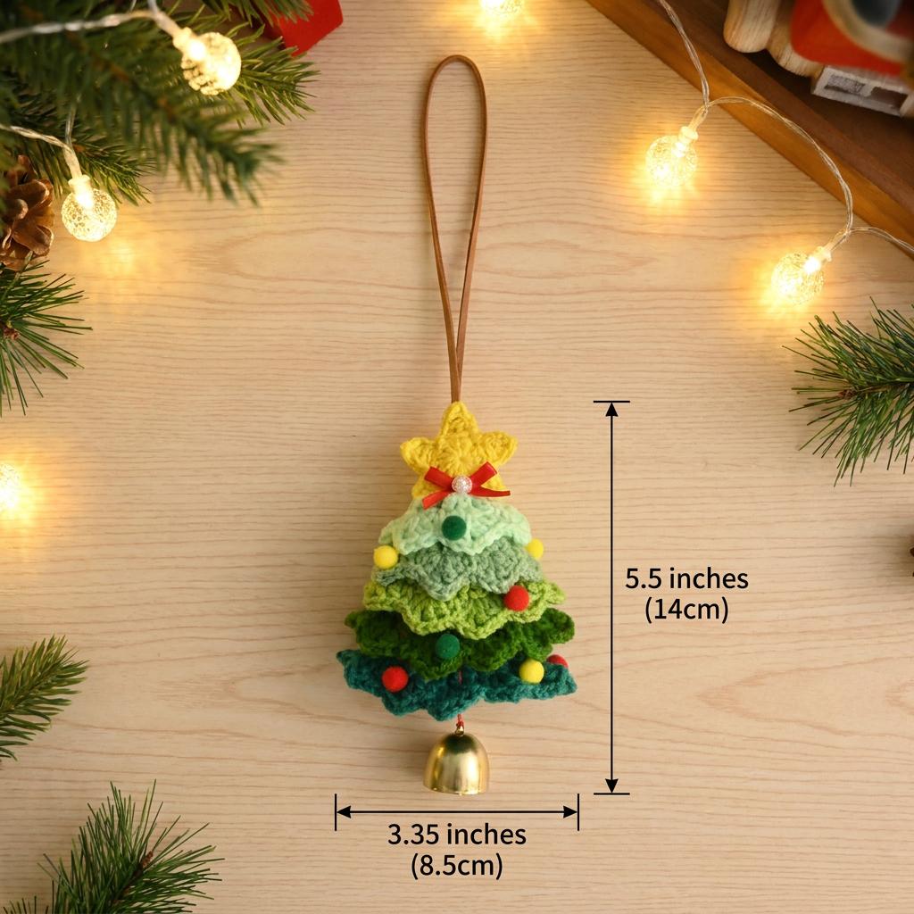 Handmade Crochet Christmas Tree Car Rearview Mirror Hanging Accessories Colorful Knitted Xmas Tree Charm for Car Decor Gift