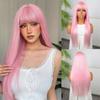 Long Pink Wigs for Women Synthetic Hair Silky Straight Wig with Bangs Long Wigs Cosplay Drag Queen Party Daily Wear Costume Wig