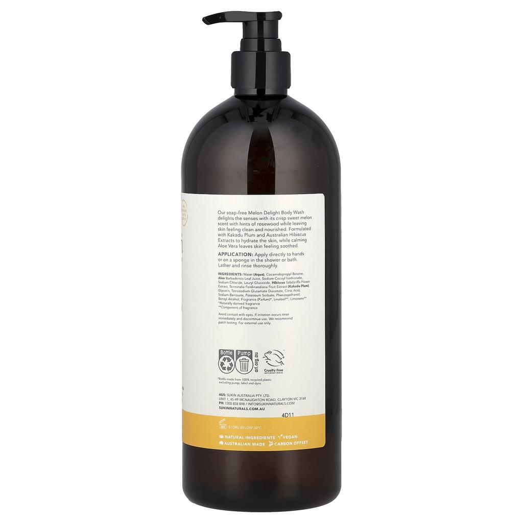 Vegetable Body Wash, All Skin Types, Melon Delight, 1L (33.82Fl Oz)