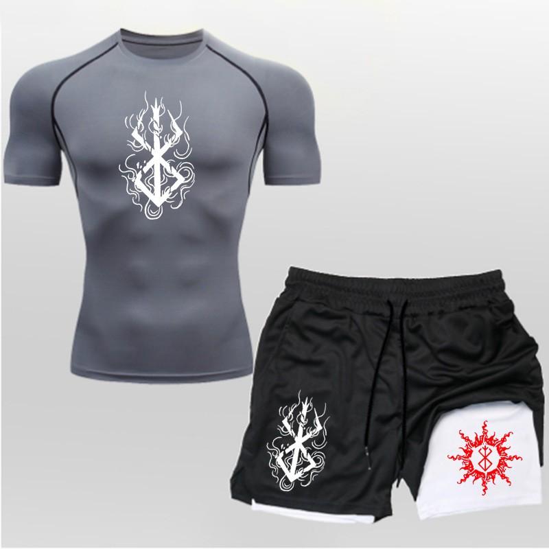Berserk Guts Anime Mens Quick-Dry Breathable T-Shirt Shorts 2-Piece Sport Set