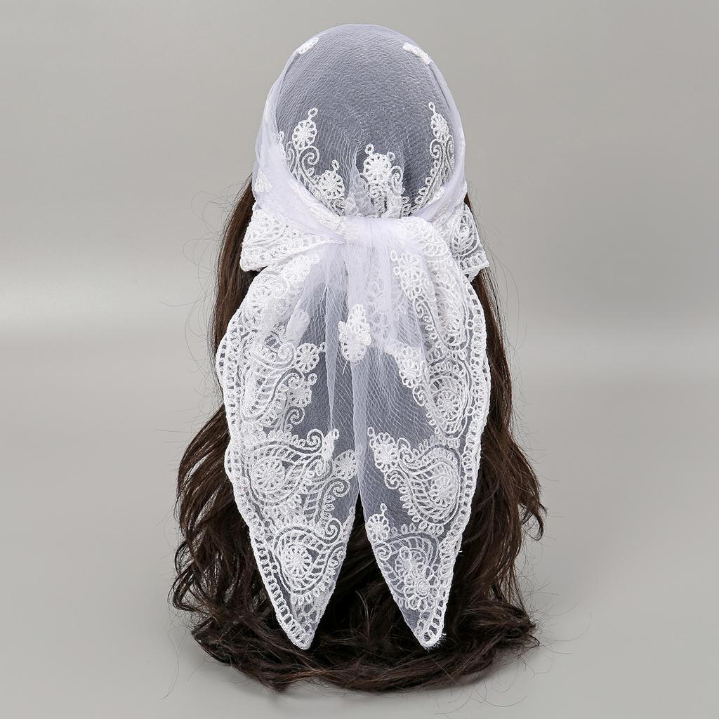 Квадратный шарф из пряжи с цветочной вышивкой, кружевной хиджаб, головной платок, повязка на голову, летняя дышащая бандана для женщин, элегантный тюрбан, обертка для волос